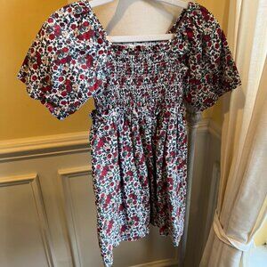 Hope & Henry Girls Floral Smocked Dress Organic Cotton Size 4 Puff Sleeve